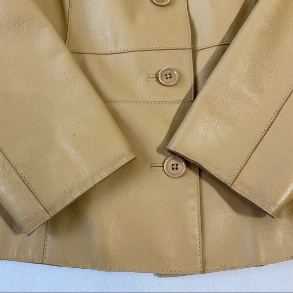 Caslon Leather Jacket Blazer size small camel color button front Soft Leather - Picture 10 of 12